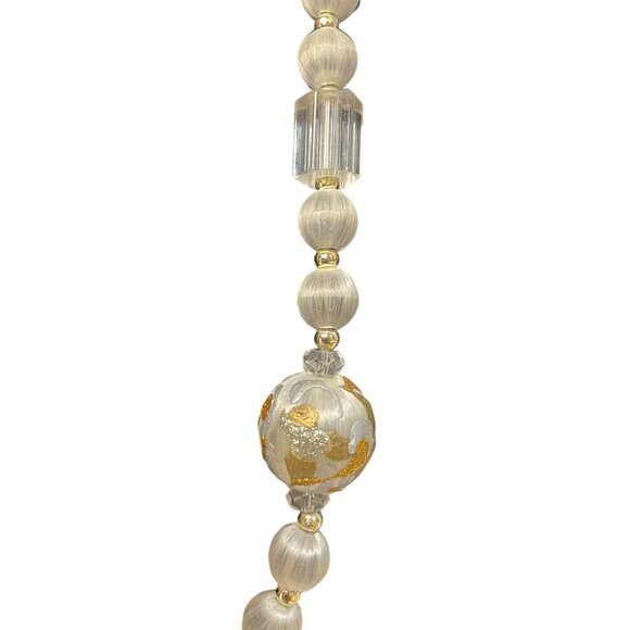 Vintage Gold & Silver Tone Beaded Necklace With Art Glass Accents & Crystal-Like - Picture 3 of 7